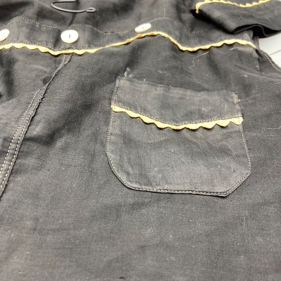 Antique Childs Black and White Silk Romper with Pockets and MOP Buttons - Picture 2 of 8